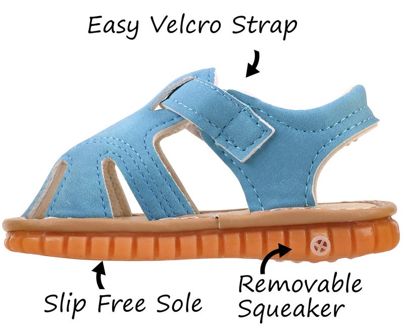CINDEAR Baby Boys & Girls Sandals Squeaky Closed-Toe Anti-Slip Premium Rubber Sole Toddler First Walkers Shoes Indoor & Outdoor with Removable Squeakers 1301-BU15 - Image 2